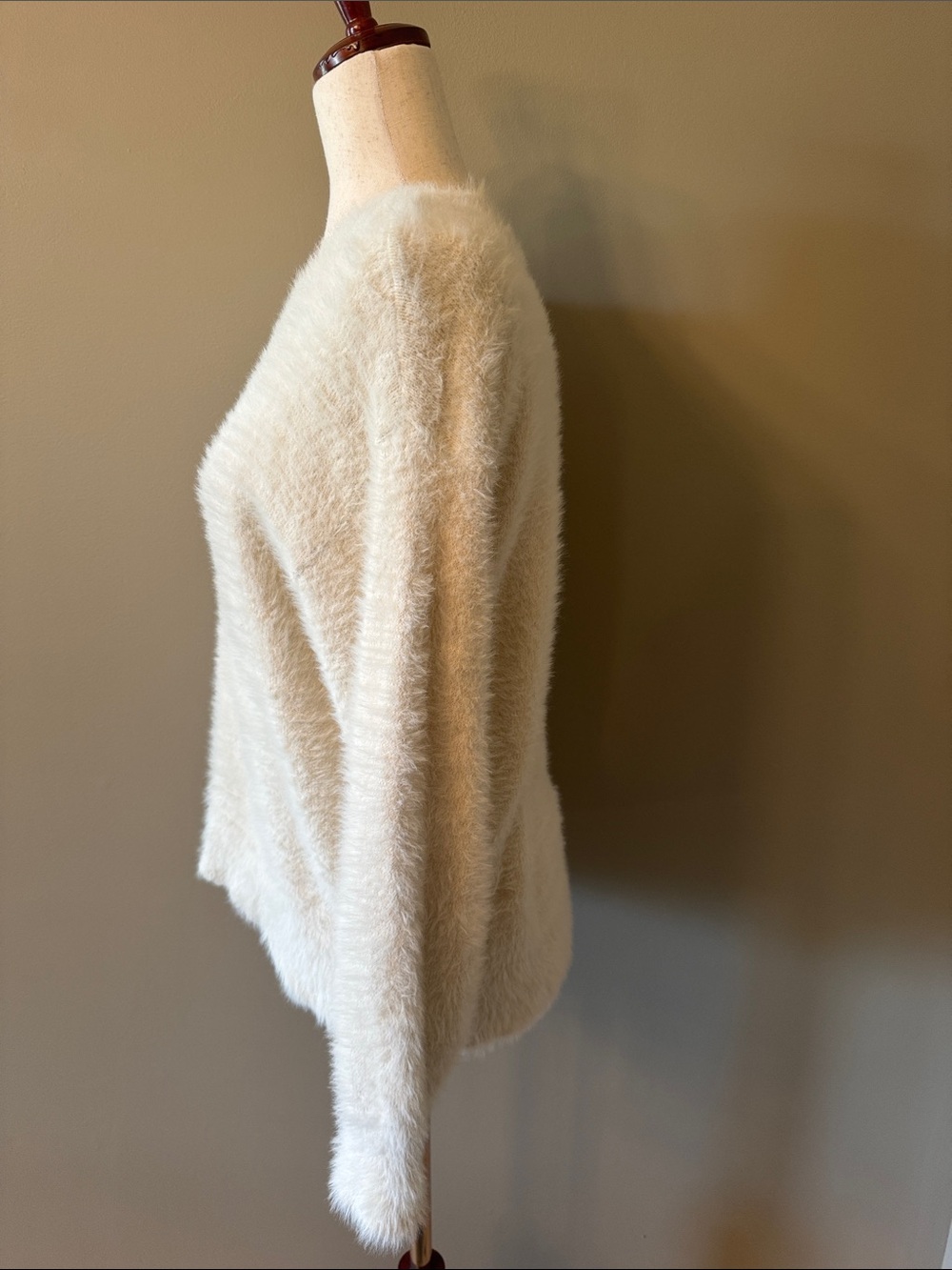 LOFT Fuzzy Crewneck Sweater in Cream - Picture 4 of 9